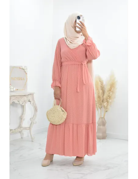 Robe longue bohème chic en mousseline femme voilée col cache-coeur