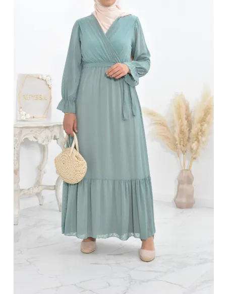 Robe longue bohème chic en mousseline femme voilée col cache-coeur