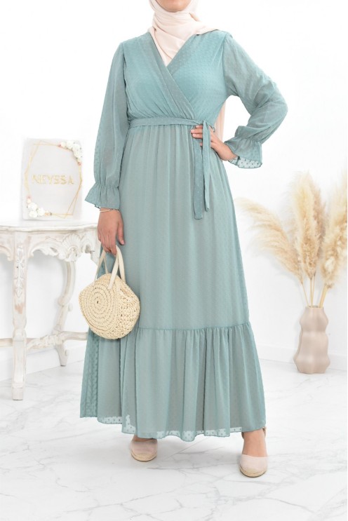 Robe longue bohème chic en mousseline femme voilée col cache-coeur