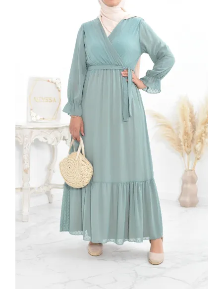 Robe longue bohème chic en mousseline femme voilée col cache-coeur