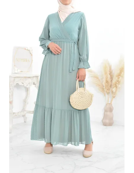 Robe longue bohème chic en mousseline femme voilée col cache-coeur