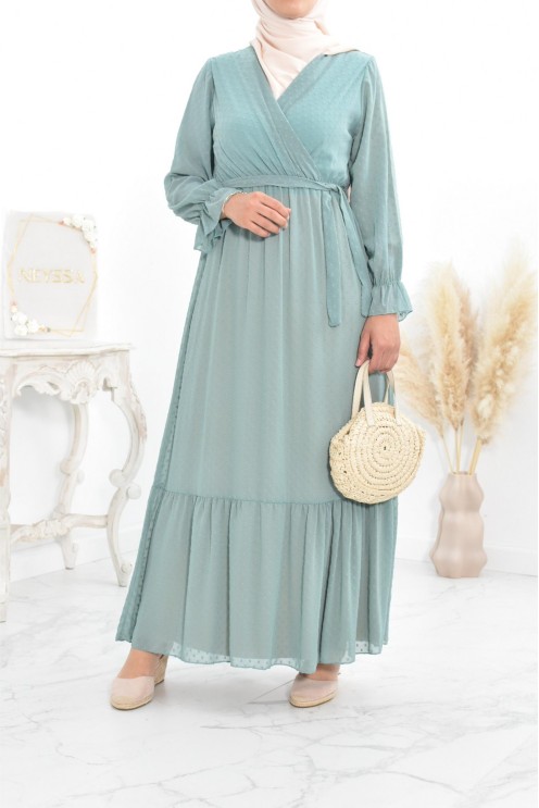 Robe longue bohème chic en mousseline femme voilée col cache-coeur