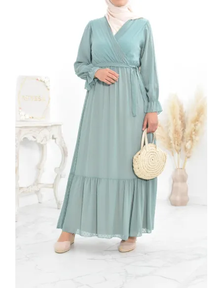 Robe longue bohème chic en mousseline femme voilée col cache-coeur