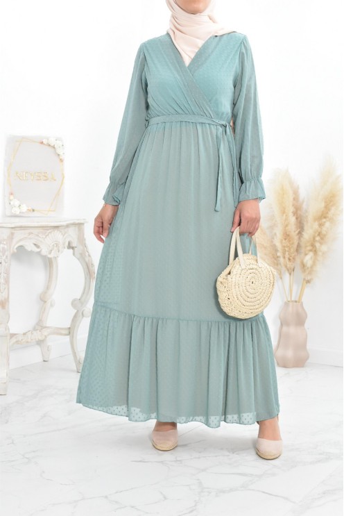 Robe longue bohème chic en mousseline femme voilée col cache-coeur