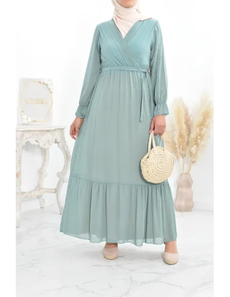 Robe longue bohème chic en mousseline femme voilée col cache-coeur