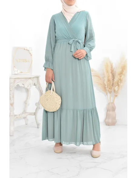 Robe longue bohème chic en mousseline femme voilée col cache-coeur