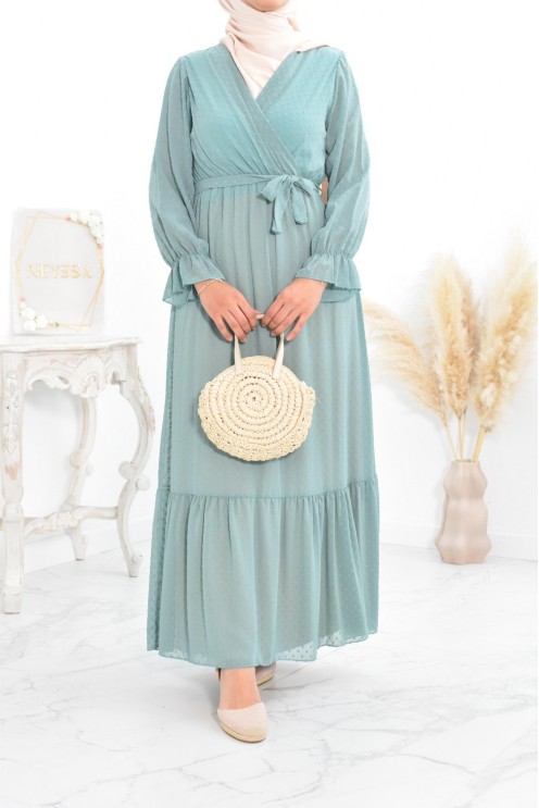 Robe longue bohème chic en mousseline femme voilée col cache-coeur