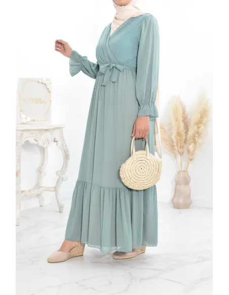 Robe longue bohème chic en mousseline femme voilée col cache-coeur