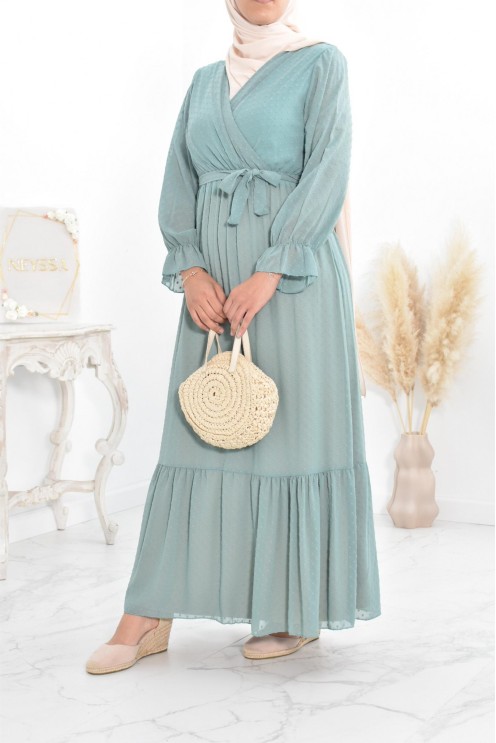 Robe longue bohème chic en mousseline femme voilée col cache-coeur