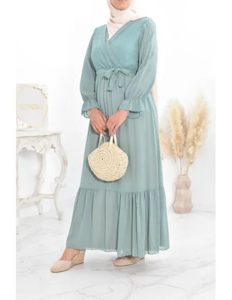 Robe longue bohème chic en mousseline femme voilée col cache-coeur