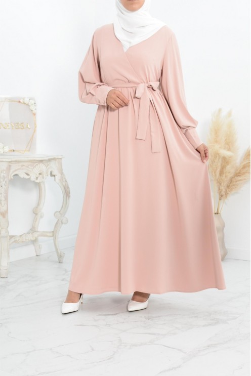 Robe longue col cache-cœur convient à l'allaitement femme voilée