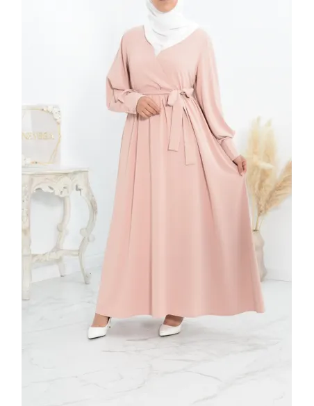 Robe longue col cache-cœur convient à l'allaitement femme voilée
