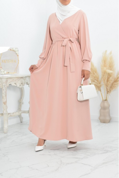 Robe longue col cache-cœur convient à l'allaitement femme voilée