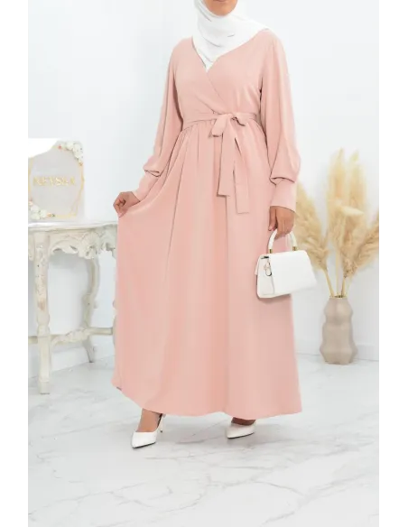 Robe longue col cache-cœur convient à l'allaitement femme voilée