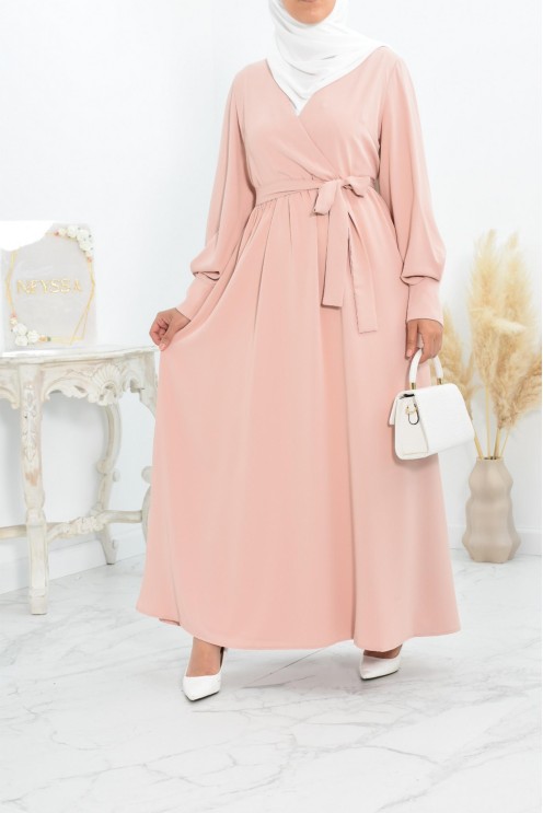 Robe longue col cache-cœur convient à l'allaitement femme voilée