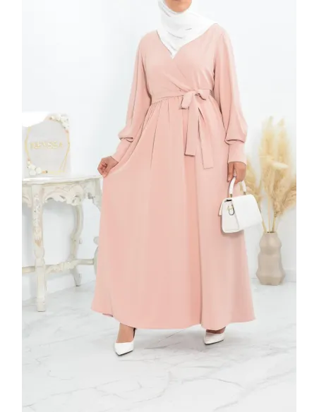 Robe longue col cache-cœur convient à l'allaitement femme voilée