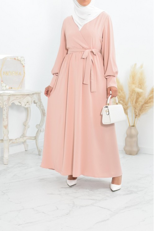 Robe longue col cache-cœur convient à l'allaitement femme voilée