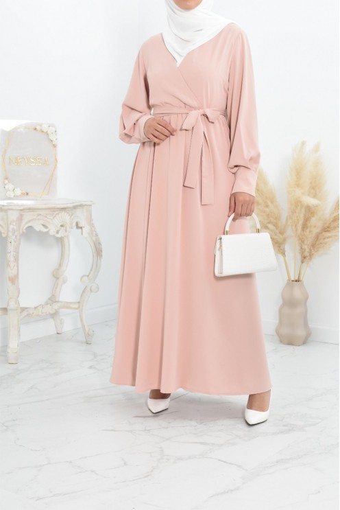 Robe longue col cache-cœur convient à l'allaitement femme voilée