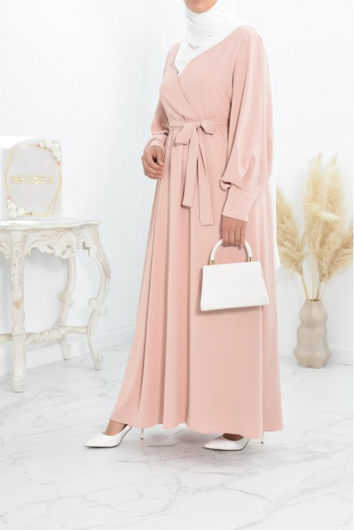 Robe longue col cache-cœur convient à l'allaitement femme voilée