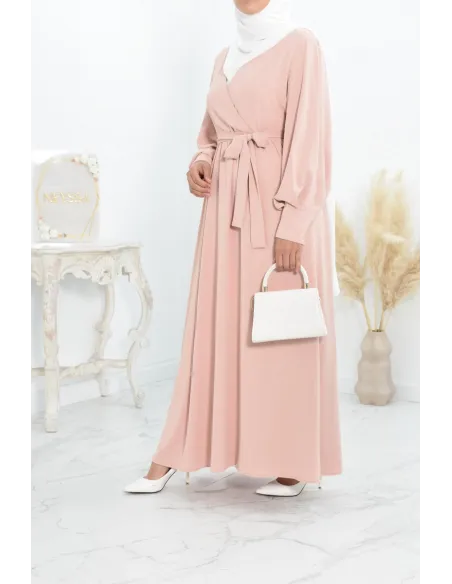 Robe longue col cache-cœur convient à l'allaitement femme voilée