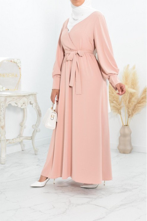 Robe longue col cache-cœur convient à l'allaitement femme voilée