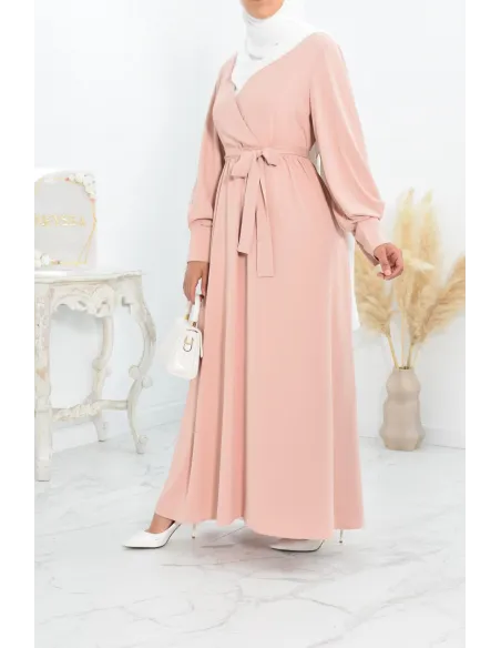 Robe longue col cache-cœur convient à l'allaitement femme voilée