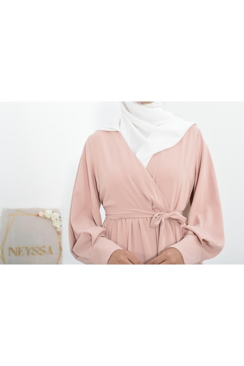 Robe longue col cache-cœur convient à l'allaitement femme voilée