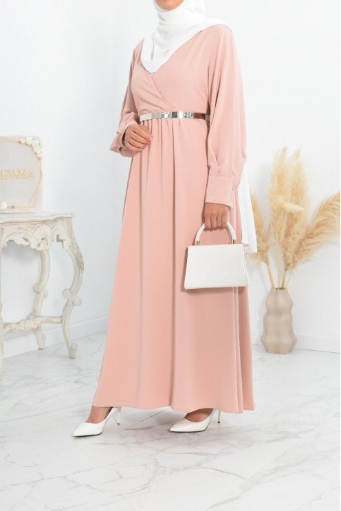 Robe longue col cache-cœur convient à l'allaitement femme voilée