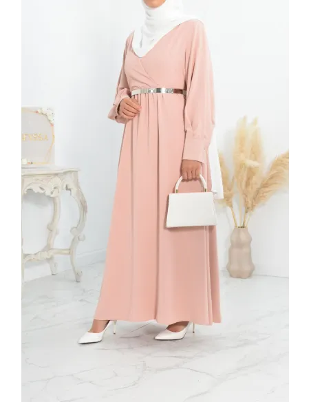 Robe longue col cache-cœur convient à l'allaitement femme voilée