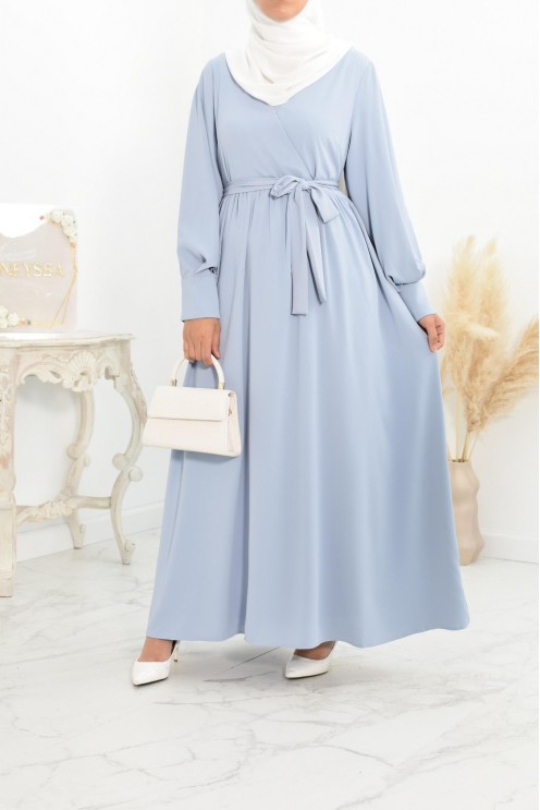Robe longue col cache-cœur convient à l'allaitement femme voilée