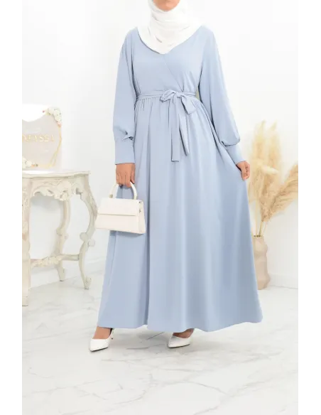 Robe longue col cache-cœur convient à l'allaitement femme voilée