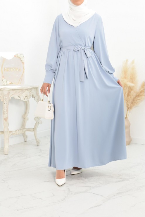 Robe longue col cache-cœur convient à l'allaitement femme voilée