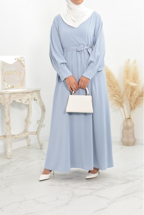 Robe longue col cache-cœur convient à l'allaitement femme voilée