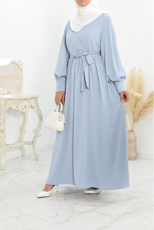 Robe longue col cache-cœur convient à l'allaitement femme voilée