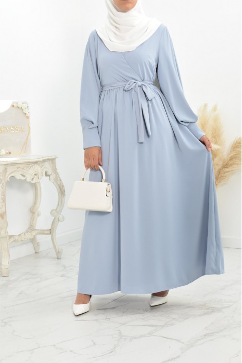 Robe longue col cache-cœur convient à l'allaitement femme voilée