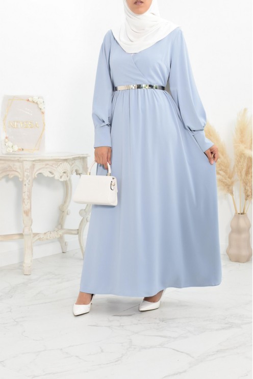 Robe longue col cache-cœur convient à l'allaitement femme voilée