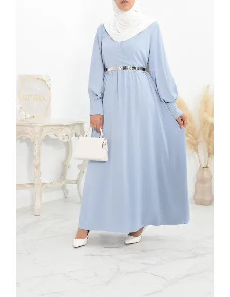 Robe longue col cache-cœur convient à l'allaitement femme voilée