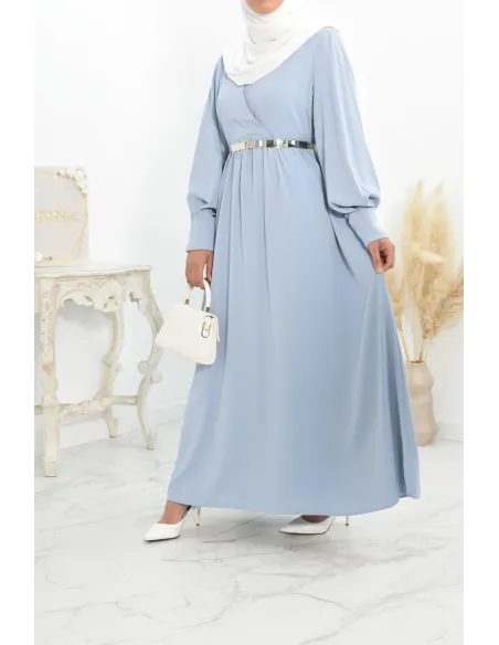 Robe longue col cache-cœur convient à l'allaitement femme voilée