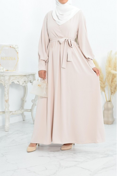 Robe longue col cache-cœur convient à l'allaitement femme voilée