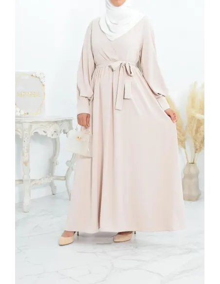 Robe longue col cache-cœur convient à l'allaitement femme voilée