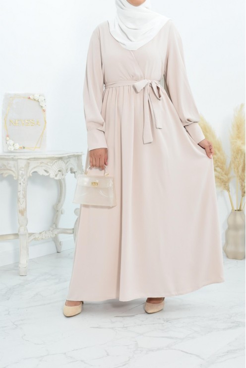 Robe longue col cache-cœur convient à l'allaitement femme voilée