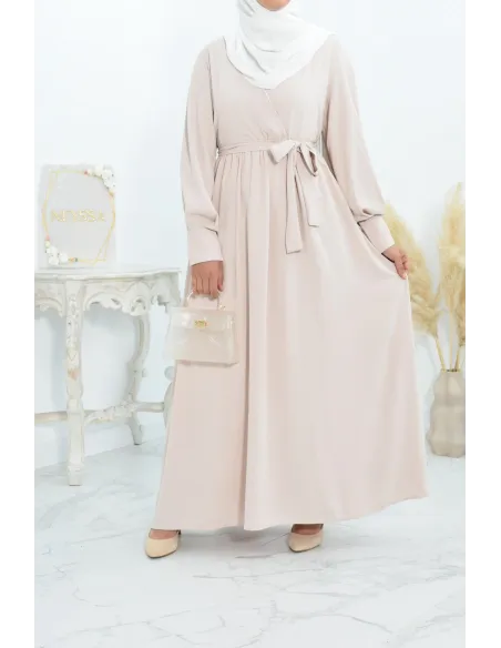Robe longue col cache-cœur convient à l'allaitement femme voilée