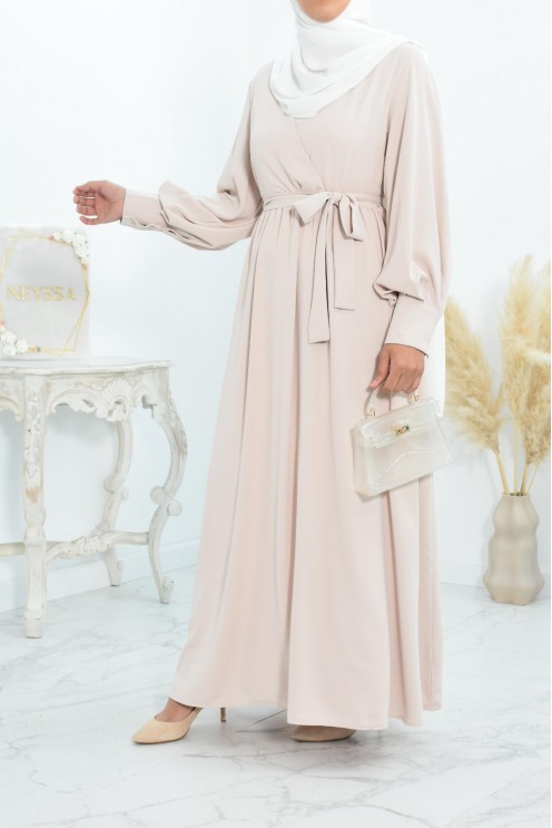 Robe longue col cache-cœur convient à l'allaitement femme voilée