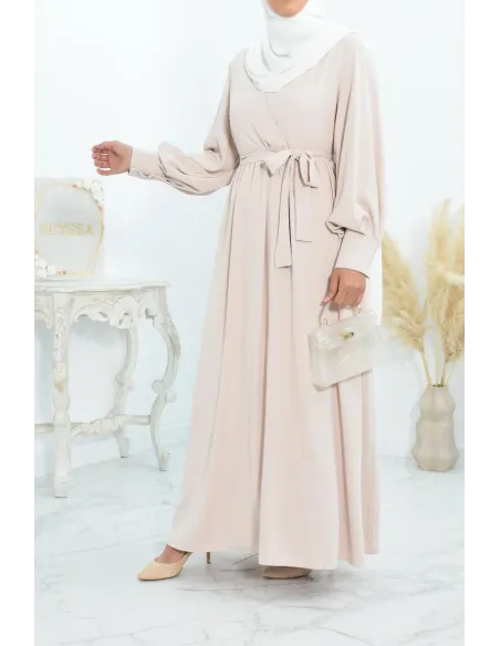 Robe longue col cache-cœur convient à l'allaitement femme voilée