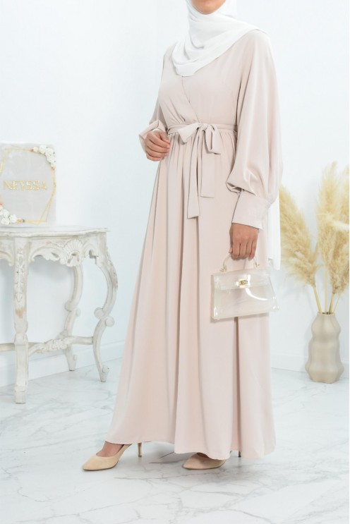 Robe longue col cache-cœur convient à l'allaitement femme voilée