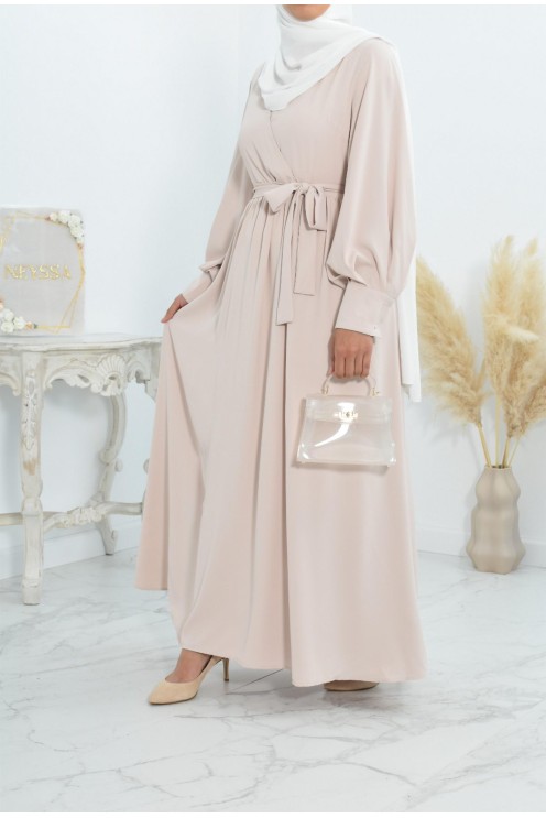 Robe longue col cache-cœur convient à l'allaitement femme voilée