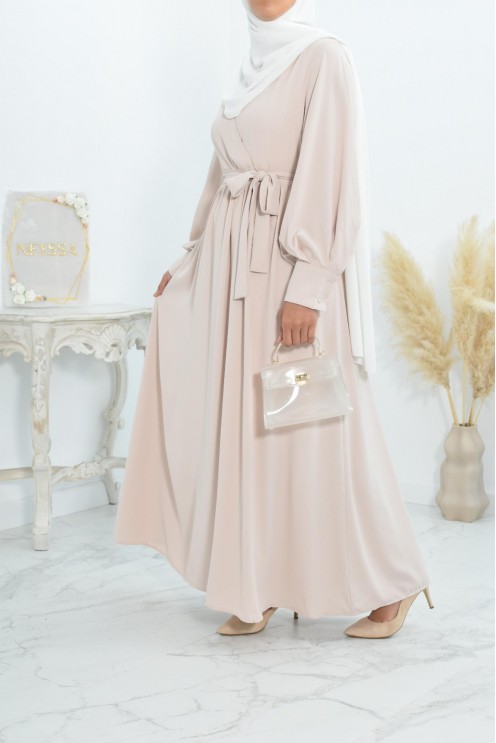 Robe longue col cache-cœur convient à l'allaitement femme voilée