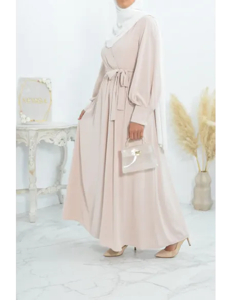 Robe longue col cache-cœur convient à l'allaitement femme voilée