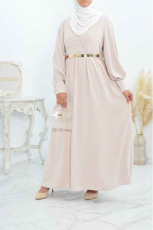 Robe longue col cache-cœur convient à l'allaitement femme voilée