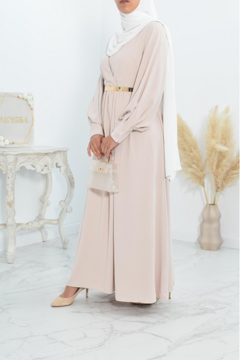 Robe longue col cache-cœur convient à l'allaitement femme voilée